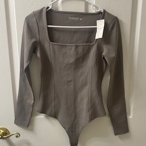 Abercrombie & Fitch Taupe Long Sleeve Bodysuit